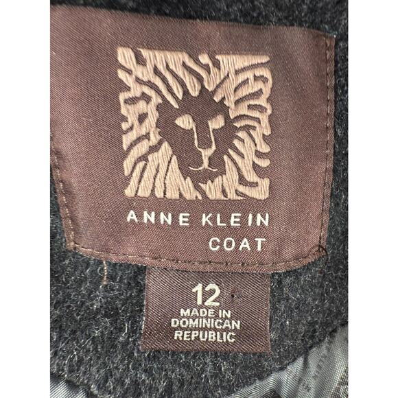 Anne Klein Sz 12 Cashmere Wool Blend Outdoor Overcoat Black Long Sleeve Notched - Picture 7 of 10